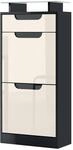 SCHUHSCHRANK Fiesta Creme Hochglanz / Schwarz Hochglanz