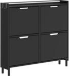 SCHUHSCHRANK 4 T&uuml;ren Schwarz 100x19x93cm Modern