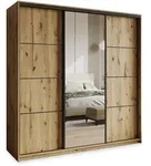 SCHWEBET&Uuml;RENSCHRANK VARO 180/205/60 cm 3-t&uuml;rig mit Spiegel und Schubladen...