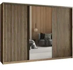 SCHWEBET&Uuml;RENSCHRANK ORRA 270/205/60 cm 3-t&uuml;rig mit Spiegel und Lamellen Eiche