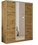 SCHWEBET&Uuml;RENSCHRANK TARI 160/205/58 cm 3-t&uuml;rig mit Spiegel und 4 Schubladen...