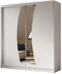 KLEIDERSCHRANK mit Spiegel-Schiebet&uuml;ren und Aluminium-Leisten, LED-Beleuchtung...