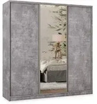 SCHWEBET&Uuml;RENSCHRANK TARI 200/205/58 cm 3-t&uuml;rig mit Spiegel und 4 Schubladen