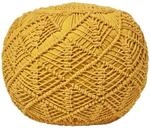 POUF senfgelb im Makramee-Stil, 50/50/40 cm