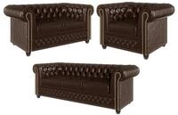 SITZGARNITUR 3+2+1 mit Schlaffunktion Chesterfield Morin Braun Vegan Leder