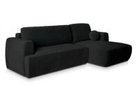 ECKSOFA SENTI K R-S Schwarz Pl&uuml;sch-Stoff mit Schlaffunktion