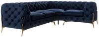 ECKSOFA Chesterfield Lexi Marineblau Samt, Ottomane rechts