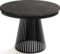 ESSTISCH Naro rund ausziehbar mit Schwarzem Lamellen-Metallgestell, Marmor...