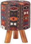 DREIBEIN-HOCKER rund mit Kelim-Muster, 32/32/42 cm