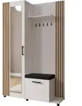 GARDEROBE Linaro mit Spiegel, Sitzbank in Lamellen-Optik 137/207/42 cm, Rechts