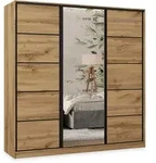 SCHWEBET&Uuml;RENSCHRANK PINA 180/205/58 cm 3-t&uuml;rig mit Spiegel und Schubladen...