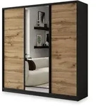 SCHWEBET&Uuml;RENSCHRANK SORE 200/205/58 cm 3-t&uuml;rig mit Spiegel und 4 Schubladen...