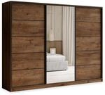 SCHWEBET&Uuml;RENSCHRANK PINA 250/205/58 cm 3-t&uuml;rig mit Spiegel und Schubladen Eiche