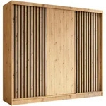 KLEIDERSCHRANK mit furnierten Schiebet&uuml;ren und Aluminium-Leisten - LABELO -...