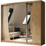 KLEIDERSCHRANK mit Spiegel-Schiebet&uuml;ren und Aluminium-Leisten, LED-Beleuchtung...