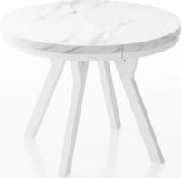 ESSTISCH Lume Wei&szlig; runder ausziehbarer, Marmor Wei&szlig; 90-170/90/76 cm