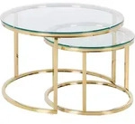 COUCHTISCH 2er Set Glas/Edelstahl gold rund Grange