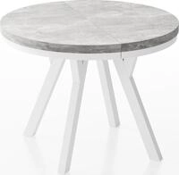 ESSTISCH Lume Wei&szlig; runder ausziehbarer, Grauer Beton 90-170/90/76 cm