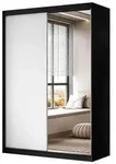 KLEIDERSCHRANK CAMARO II 150 cm mit Spiegel Schiebet&uuml;renschrank Schwarz / Wei&szlig;
