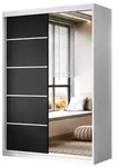 KLEIDERSCHRANK CAMARO II PLUS 150 cm mit Spiegel Schiebet&uuml;renschrank Wei&szlig; / Schwarz