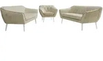 SITZGARNITUR PIRS 3+3+1 - Beige Velvet - Wei&szlig;e Beine