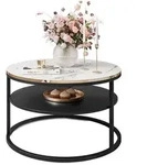 COUCHTISCH COREIL MARMUR mit Ablage Schwarz / Carrara Marmor
