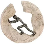 Skulptur Pushing Hellbraun/Bronzefarben