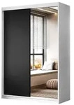 KLEIDERSCHRANK CAMARO II 150 cm mit Spiegel Schiebet&uuml;renschrank Wei&szlig; / Schwarz
