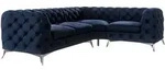 ECKSOFA Chesterfield Laura Marineblau Samt, Ottomane rechts