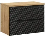 WASCHBECKENUNTERSCHRANK Ocean 2 Schubladen Schwarz Matt mit Eiche - 80 x 46 x...