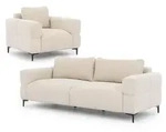 SITZGARNITUR 3+1 Cardea in Bubble-Optik aus weichem Hellbeige Strukturstoff mit hohem