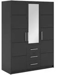 DREHT&Uuml;RENSCHRANK ELISE 147/200/57,5 cm 3-t&uuml;rig mit Spiegel Graphitfarben