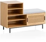 SCHUHBANK &ndash; Eiche-Dekor, 120x75,5x40 cm, Rattan-Elemente, Sitzbank gepolstert