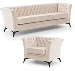 SITZGARNITUR 3+1 Chesterfield Whitby Beige Samt mit schwarzen F&uuml;&szlig;en