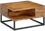 COUCHTISCH in Sheeshamholz mit Staufach, 60x60x34,5 cm, Industrial-Design