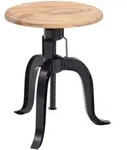 DREHHOCKER &ndash; Akazie Massivholz/Eisen, h&ouml;henverstellbar, Industrial-Stil