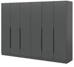 KLEIDERSCHRANK grau 6-t&uuml;rig 240 x 181 cm, Dreht&uuml;renschrank mit Kleiderstange