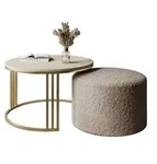 COUCHTISCH mit Hocker LORI MAT geb&uuml;rstetes Gold/Kaschmir matt/Coral 50