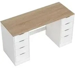 SCHREIBTISCH mit 8 Schubladen Moderner B&uuml;rotisch 140 x 53 x 75 cm Wei&szlig;