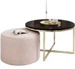 COUCHTISCH CIRI-X mit Hocker Gold Chrom|Schwarz Hochglanz|Ascot pink