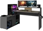 GAMINGTISCH schwarz, grau 229 cm, Gamer Winkelschreibtisch inkl. LED mit...