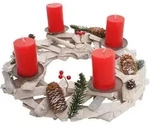 ADVENTSKRANZ RUND HOLZ KERZEN ROT Wei&szlig;, Rot