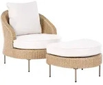 GARTENSESSEL mit Ottomane Polyrattan Beige Arcille
