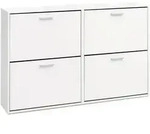 SCHUHSCHRANK Holz mit 4 Klappen und gro&szlig;er Ablage, Wei&szlig; 120x24x81 cm