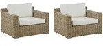 GARTENSESSEL 2er-Set Rattan nat&uuml;rlich Auflagen cremewei&szlig; Ardea