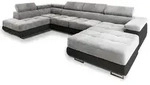 WOHNLANDSCHAFT CASONE L-S Hellgrau Velours-Stoff mit Schlaffunktion