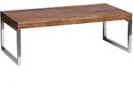 COUCHTISCH Massivholz mit Chromf&uuml;&szlig;en Handgefertigt, Braun 120x60x40 cm