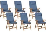GARTENSTUHL 6er-Set und Sitzkissen Akazienholz Blau Java Premium
