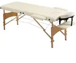 MASSAGETISCH, Massagebett mit Kopfst&uuml;tze, Kunstleder, Holz, Creme