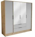 DREHT&Uuml;RENSCHRANK CAVA 200/200/51 cm Modern Kleiderschrank 4-t&uuml;rig mit Spiegel...